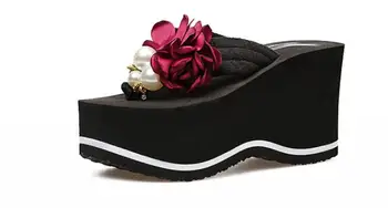 9 cm flip flop kliny podpätky letné šľapky žena topánky ženy, dievčatá pláže obuvi svetlo spodnej platformu 35 37 38 39 jazdcov femal