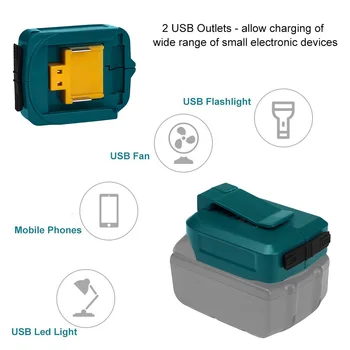 USB Nabíjačku Adaptér Converter Pre Makita 14.4-18V ADP05 BL1815 BL1830 BL1840 Li-ion Batéria S LED Pracovné Svetlo