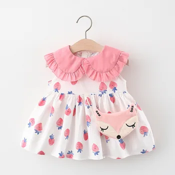2021 Lete Nové Roztomilé Dieťa Šaty s Bag Batoľa Detský Baby Dievčatá Oblečenie Príležitostné Tlače Oblečenie Princezná Šaty Dievča Oblečenie