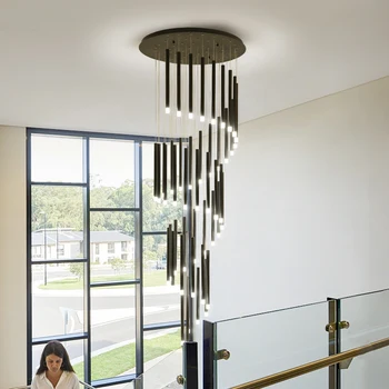 Moderné luxusné LED schodisko luster vnútorné inštalácie točité schodisko svetlo hotel lobby železa dlho luster osvetlenie