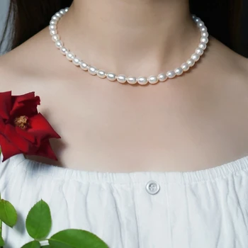 ASHIQI Prírodné Sladkovodné Perly Choker Náhrdelník pre Ženy s 925 Strieborná Spona svadobné Šperky