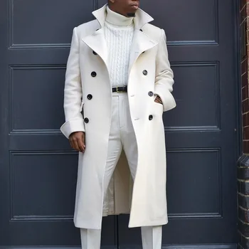 Muž Biele Dlhé Bundy Jeseň Vlna Spája Dlhý Rukáv Zákopy Srsti Muži Móda Plus Veľkosť Oblečenie Príčinné Zimné Vrchné Oblečenie 2020
