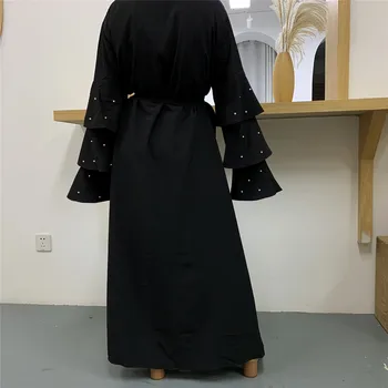 Nový Dizajn 2020 Skromné Módne Jednoduché Black Pearl Kimono Moslimských Islamské Oblečenie Nový Model Abaya V Dubaji