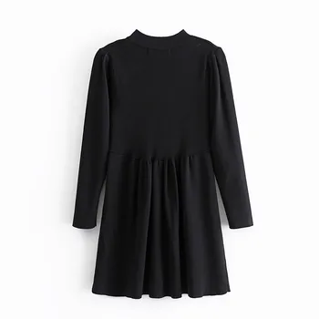 Za Čierne Pletené Krátke Šaty Žien 2020 Jeseň Zima Vysoký krk Dlhý Rukáv Horela Lem Jersey Mini Šaty Dámske Bežné Šaty
