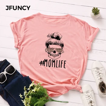 JFUNCY Plus Veľkosť S-5XL Ženy T-shirts Žena Krátke Sleeve Tee Topy Tlač Žena Bežné Tričko 2020 Letné Bavlnené Tričko