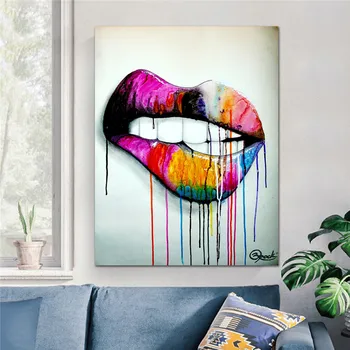 Dropshipping Obrázok Plátno, Vytlačí Maľovanie Moderné Abstraktné Farebné Sexy Pery Wall Art Plagát na Obývacia Izba Dekor bez rámu