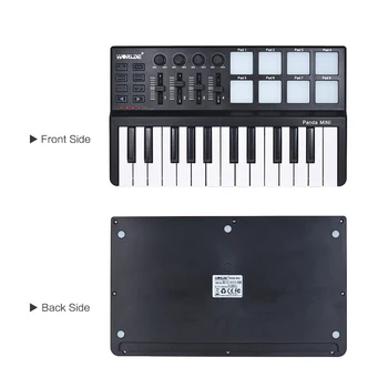WORLDE Panda MIDI Keyboard Controller MINI 25-Key Ultra-Prenosný USB MIDI Keyboard Controller 8 Farebný Podsvietený Trigger Padov