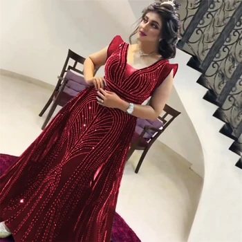 Luxusný Dubaj arabčina Večerné Šaty 2020 tvaru Spp Rukávmi Morská víla Velvet Crystal Ručné Plus Veľkosť Dlho Formálnej Strany Plášte