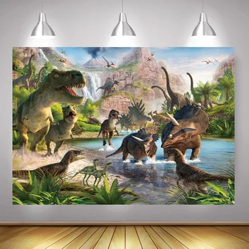 Cartoon Dinosaura Jungle Party Pozadie Photocall Jurský Dinosaura Detí, Narodeniny Pozadí Fotografie Tyrannosaurus Banner