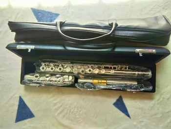 Profesionálne Nové flauta hudobný nástroj 17 E-Key Striebro C Naladiť otvoriť v blízkosti bežne používané flauta Zlato Náustok zadarmo