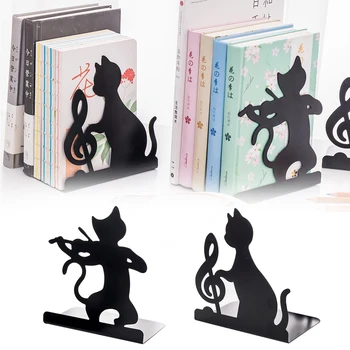 1 Pár Cute Cat Bookend Non-protišmykové Železa Dekoratívne Home Office Desktop Kawaii Časopisov Praktická voľne Stojaca Black Katalógy