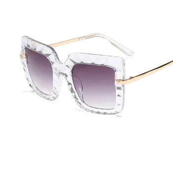 Vintage dámske slnečné okuliare Nadrozmerné značky Transparentné rámom slnečné okuliare pre ženy módy 2019 Mačacie oko dámske okuliare Oculos
