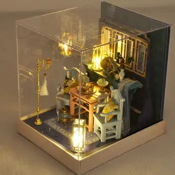 DIY chata kreatívne ručné model malý dom narodeniny Vianočný darček budovy model ornament drevené hračky