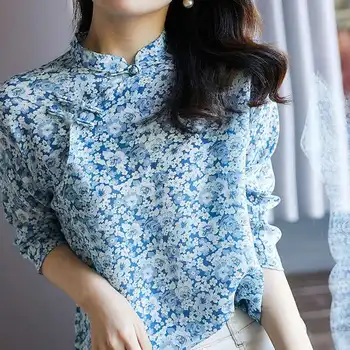 2021 čínsky topy maľované kvety qipao tričko cheongsam tričko čínsky štýl cheongsam blúzka tradičné čínske oblečenie žien