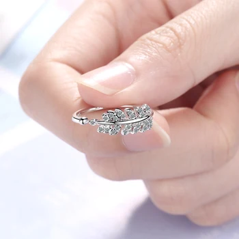 Kórejský 925 Sterling Silver Ručné Olivový List Prstene pre Ženy Nádherné CZ Kameň Nastaviteľné Otvoriť Krúžok Striebro 925 Šperky