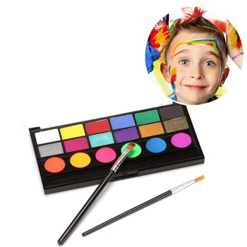 Tvár, Telo, Farba Auta Veľké Vodou Riediteľné Farby Halloween Make-Up Kit Professional Tvár Farby Palety (15 Farba + 2 Kefy)