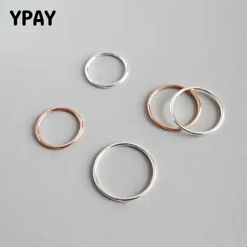 YPAY Trendy Reálne 925 Sterling Silver Krúžky Jednoduché Hladké, Tenké Prst Prsteň Pre Ženy, Dievčatá kórejský Štýl, Jemné Šperky YMR512