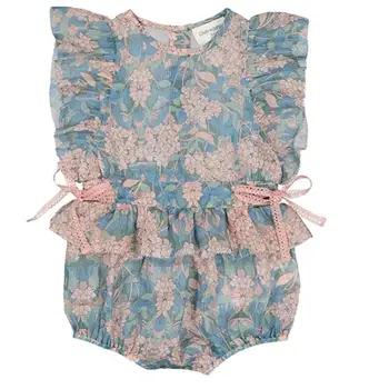 Baby Dievčatá Kvetinový Remienky Lete Roku 2020 Deti Boutique Oblečenie Novorodenca Vintage Skúmie čipky Jumpsuit Dieťa Royal Romper
