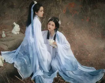 Gradient Modré Výšivky Hanfu Pre Páry Čínskej Tradičnej Hanfu Oblečenie Pre Dospelých Cosplay Kostým Pre Mužov A Ženy Plus Veľkosť