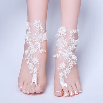 2019 NOVÉ Nohy Reťazca Čipky Členok Náramok Svadobné Pláži Svadba Sandále Naboso Ženy Biela