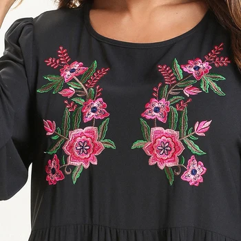 Siskakia Čierne Šaty Dlhý Elegantný Kvetinové Výšivky Maxi Šaty Vysoký Pás Swing Celý Rukáv Moslimských Nosí Jeseň Roku 2019 Plus Veľkosť