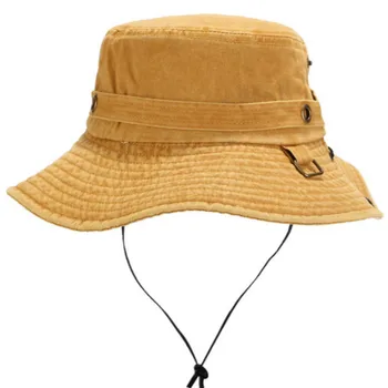 Široký Okraj Denim Rybár Klobúk S Reťazcom Umyté Bavlna Veľké Okraj Rybárske Vedierko Hat Turistika Kempovanie Beach Sun Hat Mužov Panama