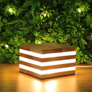 Kreatívne masívneho dreva LED Nočné Svetlo nové podivné drevené stolná lampa námestie USB nabíjanie spálňa, nočné lampy
