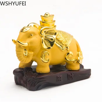 WSHYUFEI Zlaté slon dekorácie živice Socha Šťastie, Šťastie, dekorácie Auta, výzdoba Domov, Obývacia izba, pracovňa Zvierat Socha