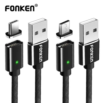 FONKEN 2 v 1 Typ-C Kábel Magnetické Kábel Micro USB Magnet Kábla 2.4 LED Rýchle Nabíjanie Kábel Synchronizácia Údajov Kábel pre Mobilný Telefón