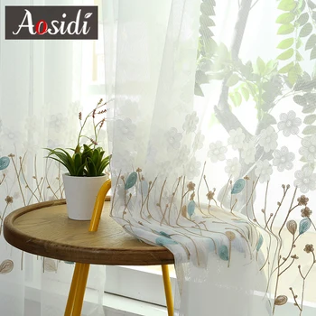 Kvety vyšívané bieleho tylu na windows pre obývacia izba, spálňa detí priesvitné záclony, tkaniny, Výšivky voile opony