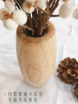 15x4cm jednoduché prírodné drevo váza, sušené kvety, fľaša falošné kvet hydroponických rastlín, domáce dekorácie, ozdoby, drevené vázy