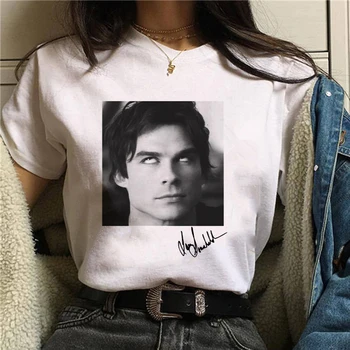 Damon salvatore sa na vampire diáre Kroniky vampiricas t-shirt tričko Ženy tričko 90. rokov v Pohode Ženy T-shirt Streetwear Topy