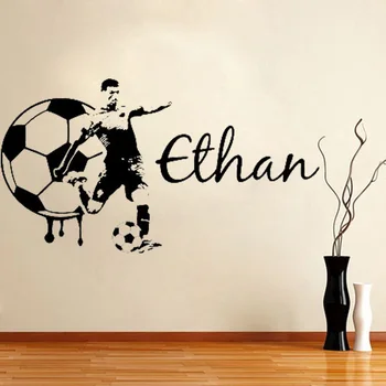 Futbal Vlastné Meno Veľké Futbalové wall art odtlačkový vinylové nálepky Pre dospievajúceho chlapca deti spálňa decor Šport nástennú maľbu Domova L129