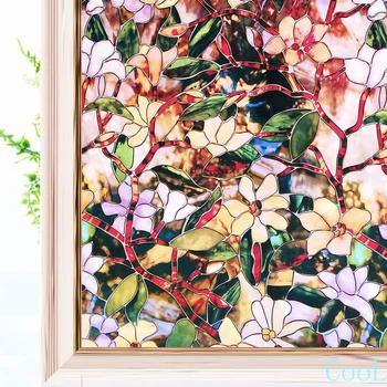 90*200 cm farba magnolia vzor okno dekoratívne fólie ,samolepiace elektrostatické ochrany súkromia skle nálepky,farebné