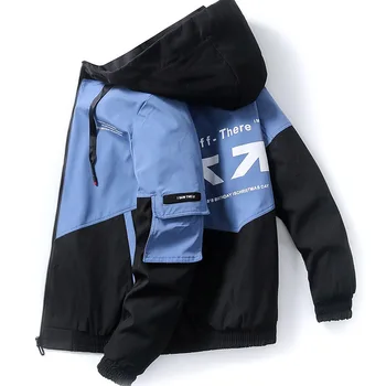 2021 Jar Jeseň Oblečenie Mužov Bunda Outwear Kabát s Kapucňou Slim Mladistvú Vitalitu Mužov Patchwork Vytlačené Bundy Veľké Veľkosti 3XL