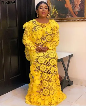 Sexy Afriky Šaty Pre Ženy, Plus Veľkosť Tradičné Afrike Oblečenie Afriky Dizajn Bazin Rozpustné Vo Vode Čipky Dashiki Maxi Šaty