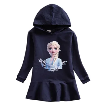 Disney Mrazené Elsa 2020 na jar a na jeseň nové dievčenské šaty mrazené cartoon dlhým rukávom šaty polka dot princezná šaty