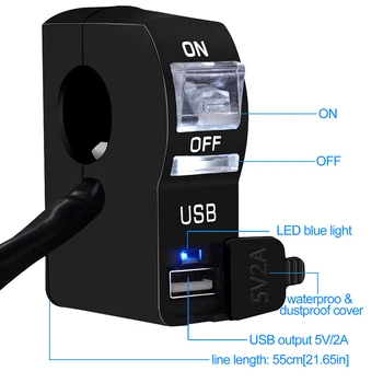 Univerzálne Motocyklové USB nabíjací spínač 12V jeden USB nabíjanie ťuknite s indikátor pevného prepnúť Auto Príslušenstvo