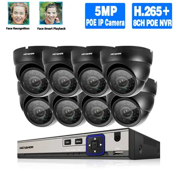 H. 265+ 8CH POE KAMEROVÝ Systém 5MP AI Detekcia Tváre NVR POE Auta Nepremokavé Dome IP Kamery Bezpečnostný Monitorovací kamerový Systém Nastaviť