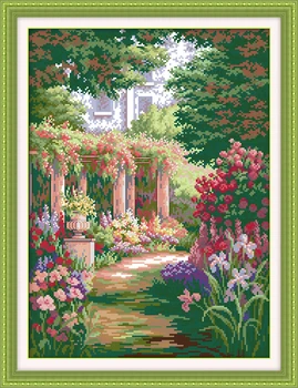 Romantický nádvoria záhrady (2) cross stitch auta 14ct 11ct počítať vytlačené plátno šitie, vyšívanie HOBBY ručné vyšívanie