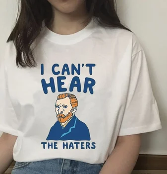 Kuakuayu HJN Van Gogh nepočujem Haters Funny T-Shirt dámske Letné Roztomilý Krátke Rukávy Printed Tee Bokovky Meme Tričko
