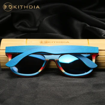 KITHDIA Modrá Rám Drevených slnečné Okuliare Ženy Polarizované Slnečné okuliare, Ručné Skateboard Okuliare Slnečné Okuliare s Bambusom Balenie