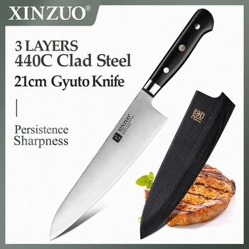 XINZUO 210m Kuchár Nôž 3 Vrstvy 440C Core Plátované Ocele, Kuchynské Nože z Nehrdzavejúcej Ocele, Ostrými Mäsiari Gyutou Nôž s G10 Rukoväť