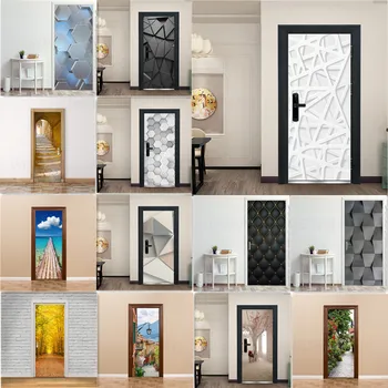 3D Dvere Dekorácie, Tapety Moderný Dizajn Dverí Nálepky samolepiace Nepremokavé Plagát Domov Dvere Obnoviť nástenná maľba Odtlačkový Nálepky