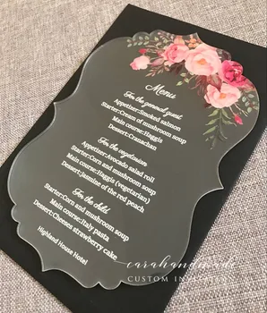 Prispôsobený priehľadný Akrylový Kvetinový svadobné pozvánky