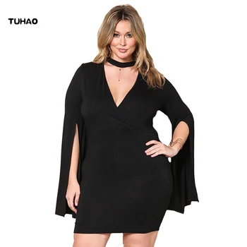TUHAO oblečenie pre ženy, nový jeseň ženy office šaty plus veľkosť sexy čierne dlhý rukáv bodycon Šaty vestidos mujer BC13