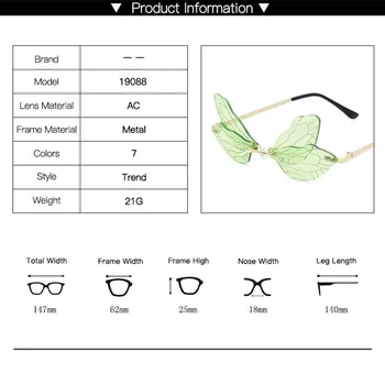 2021 Módne Ženy, Slnečné Okuliare, Anti-Reflective Zrkadlo Bez Obrúčok Mužov Slnečné Okuliare Značky Butterfly Design Kovový Rám Uv400