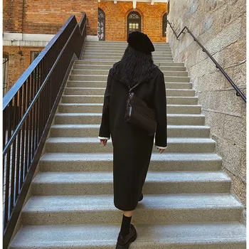 2019 Ženy Kabát vrchné oblečenie zimné oblečenie, Dámska móda teplé vlnené zmesi žena elegantné Dvojité Breasted vlnené kabát