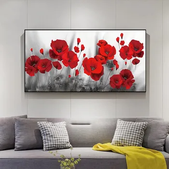 Romantický Maku Červené Kvety olejomaľba na Plátne Plagáty a Vytlačí Cuadros Wall Art Obrázky Pre Obývacia Izba