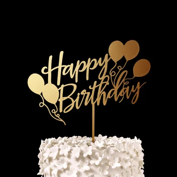 Drevené Happy Birthday Party Tortu Vňaťou Dekorácie White / Black / Glod / Strieborná Farba Akryl Tortu Stand Topper Dar Prináša H